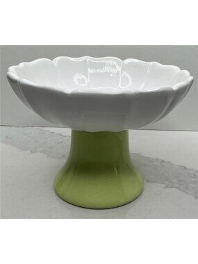 Rockybear Pet Ceramic Elevated Pet Food Bowl - Green & White Floral - NEW!